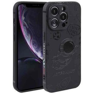 For iPhone XR Astronaut Pattern Silicone Straight Edge Phone Case(Flying Astronaut-Black)