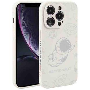 For iPhone XR Astronaut Pattern Silicone Straight Edge Phone Case(Flying Astronaut-White)