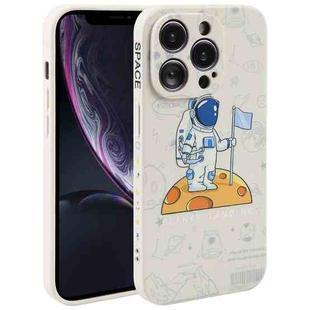 For iPhone XR Astronaut Pattern Silicone Straight Edge Phone Case(Planet Landing-White)