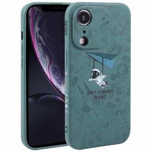 For iPhone XR Astronaut Pattern Silicone Straight Edge Phone Case(Lovely Astronaut-Green)
