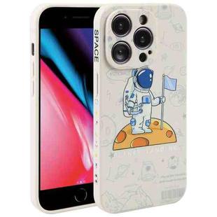 For iPhone 7 Plus / 8 Plus Astronaut Pattern Silicone Straight Edge Phone Case(Planet Landing-White)