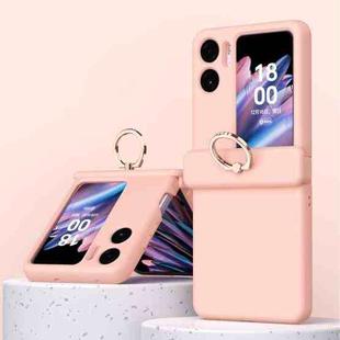 For OPPO Find N2 Flip Macaron Magnetic Three-piece Phone Case with Ring(Pink)