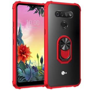 For LG K51 Shockproof Transparent TPU + Acrylic Case with Ring Holder(Red)