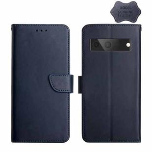 For Google Pixel 7A HT02 Genuine Leather Fingerprint-proof Flip Phone Case(Blue)