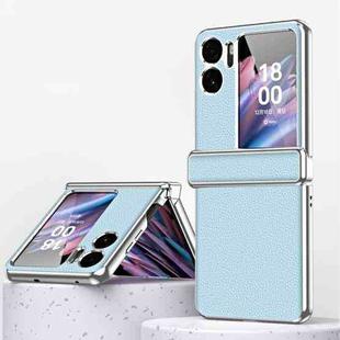 For OPPO Find N2 Flip Litchi Pattern Electroplating Frame Magnetic Phone Case with Protective Film(Blue)