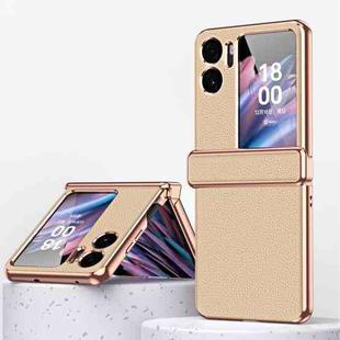 For OPPO Find N2 Flip Litchi Pattern Electroplating Frame Magnetic Phone Case(Champagne Gold)