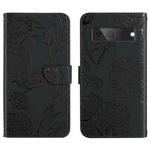 For Google Pixel 7A Skin Feel Butterfly Peony Embossed Leather Phone Case(Black)