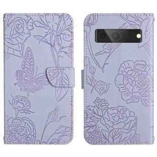 For Google Pixel 7A Skin Feel Butterfly Peony Embossed Leather Phone Case(Purple)