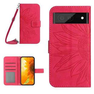 For Google Pixel 7A Skin Feel Sun Flower Pattern Flip Leather Phone Case with Lanyard(Rose Red)