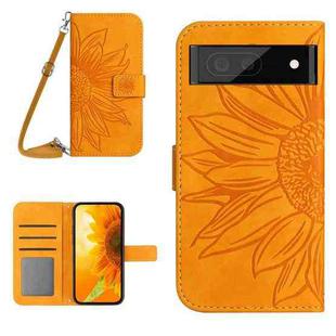 For Google Pixel 7A Skin Feel Sun Flower Pattern Flip Leather Phone Case with Lanyard(Yellow)