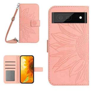 For Google Pixel 7A Skin Feel Sun Flower Pattern Flip Leather Phone Case with Lanyard(Pink)