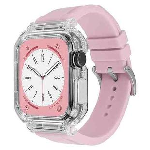 Crystal Clear Polycarbonate Case Silicone Watch Band For Apple Watch Series 9&8&7 41mm / SE 3&SE 2&6&SE&5&4 40mm / 3&2&1 38mm(Pink)