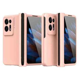 For OPPO Find N2 Macaron Magnetic Hinge Full Coverage Phone Case with Pen Slot(Pink)