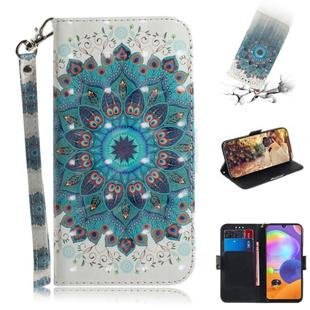 For Galaxy A31 3D Colored Drawing Horizontal Flip Leather Case with Holder & Card Slot & Wallet & Lanyard(Peacock Wreath)