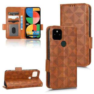 For Google Pixel 5a 5G Symmetrical Triangle Leather Phone Case(Brown)