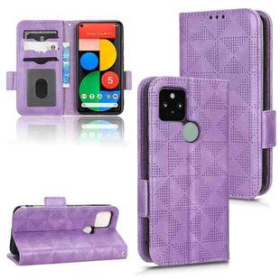 For Google Pixel 5 Symmetrical Triangle Leather Phone Case(Purple)
