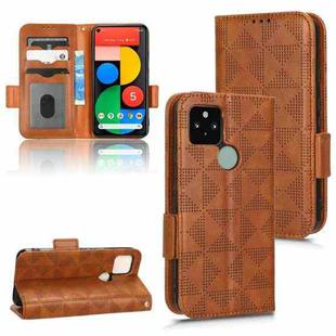 For Google Pixel 5 Symmetrical Triangle Leather Phone Case(Brown)