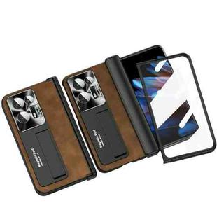 For OPPO Find N2 Integrated Napa Pattern All-inclusive Magnetic Phone Case with Hinge(Brown)