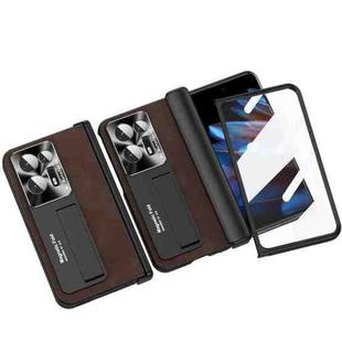 For OPPO Find N2 Integrated Napa Pattern All-inclusive Magnetic Phone Case with Hinge(Coffee)