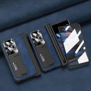 For OPPO Find N2 Integrated Napa Pattern All-inclusive Magnetic Phone Case with Pen Slot(Sapphire Blue)