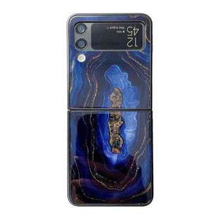 For Samsung Galaxy Z Flip3 5G Marble Pattern Glass Protective Phone Case(Dark Blue)