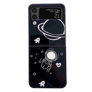 For Samsung Galaxy Z Flip3 5G Minimal Astronaut Pattern Glass Protective Phone Case(Black)