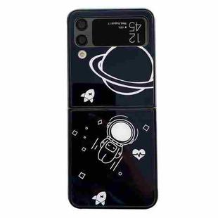 For Samsung Galaxy Z Flip4 5G Minimal Astronaut Pattern Glass Protective Phone Case(Black)