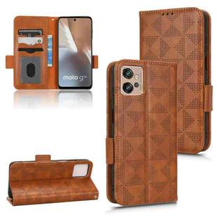 For Motorola Moto G32 Symmetrical Triangle Leather Phone Case(Brown)