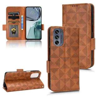 For Motorola Moto G62 Symmetrical Triangle Leather Phone Case(Brown)