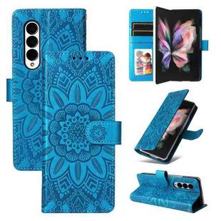 For Samsung Galaxy Z Fold3 5G Embossed Sunflower Leather Phone Case(Blue)
