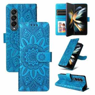 For Samsung Galaxy Z Fold4 5G Embossed Sunflower Leather Phone Case(Blue)