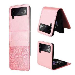 For Samsung Galaxy Z Flip3 5G Embossed Sunflower Leather Phone Case(Rose Gold)