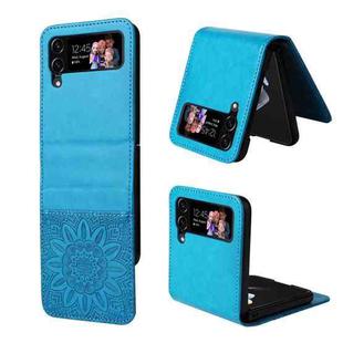 For Samsung Galaxy Z Flip4 5G Embossed Sunflower Leather Phone Case(Blue)