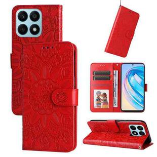 For Honor X8a Embossed Sunflower Leather Phone Case(Red)