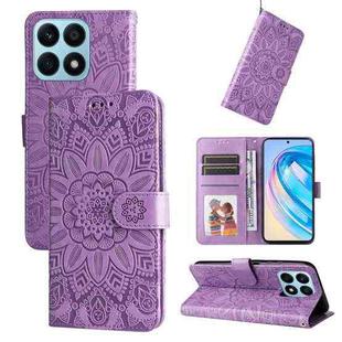 For Honor X8a Embossed Sunflower Leather Phone Case(Purple)