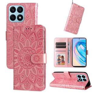 For Honor X8a Embossed Sunflower Leather Phone Case(Rose Gold)