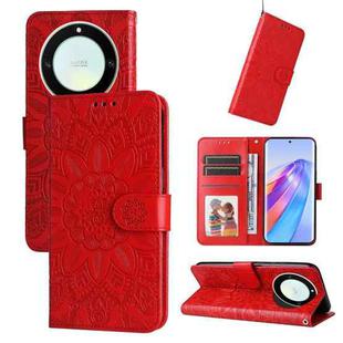 For Honor X9a/X40 5G/Magic5 Lite Embossed Sunflower Leather Phone Case(Red)