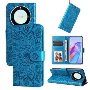 For Honor X9a/X40 5G/Magic5 Lite Embossed Sunflower Leather Phone Case(Blue)