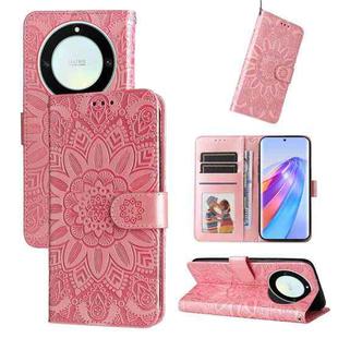 For Honor X9a/X40 5G/Magic5 Lite Embossed Sunflower Leather Phone Case(Rose Gold)