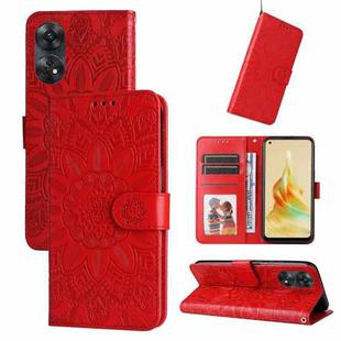 For OPPO Reno8 T 4G Embossed Sunflower Leather Phone Case(Red)