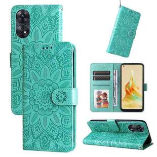 For OPPO Reno8 T 4G Embossed Sunflower Leather Phone Case(Green)