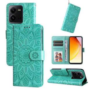 For vivo V25 5G/V25e 4G Embossed Sunflower Leather Phone Case(Green)