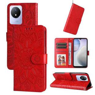 For vivo Y02 4G Embossed Sunflower Leather Phone Case(Red)