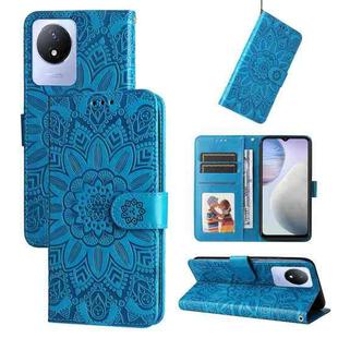 For vivo Y02 4G Embossed Sunflower Leather Phone Case(Blue)