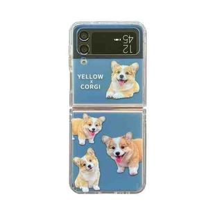 For Samsung Galaxy Z Flip3 5G Painted Corgi Pattern Protective Phone Case(Blue)