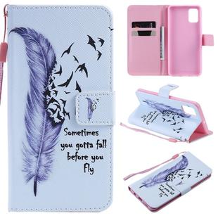 For Galaxy A51 Painting Horizontal Flip Leather Case with Holder & Card Slot & Lanyard(Feather)