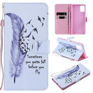 For Galaxy A71 Painting Horizontal Flip Leather Case with Holder & Card Slot & Lanyard(Feather)