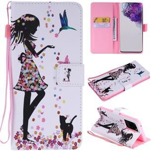 For Galaxy S20 Ultra Painting Horizontal Flip Leather Case with Holder & Card Slot & Lanyard(Woman and Cat)