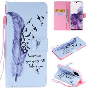 For Galaxy S20+ Painting Horizontal Flip Leather Case with Holder & Card Slot & Lanyard(Feather)