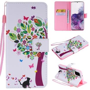 For Galaxy S20+ Painting Horizontal Flip Leather Case with Holder & Card Slot & Lanyard(Cat and Tree)